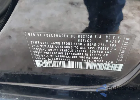 2016 Volkswagen Jetta 1.4T Se from USA, damaged, VIN 3VWD67AJ9GM393615